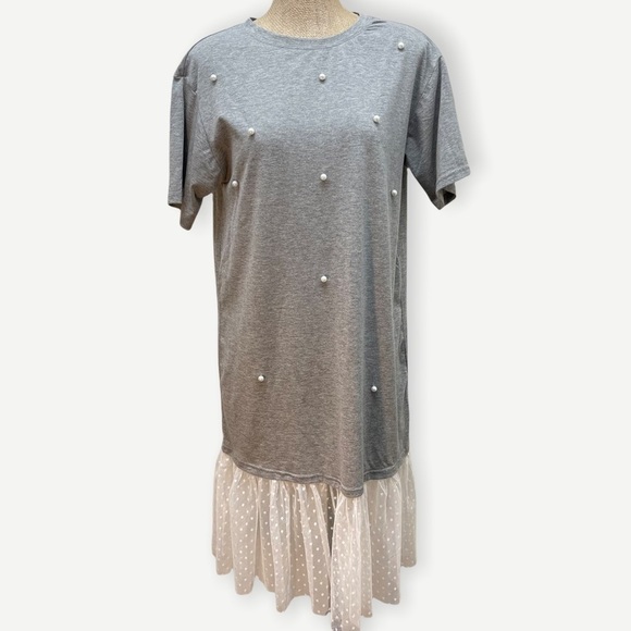 SHEIN Dresses & Skirts - 5/$20 SHEIN grey pearl‎ embellished dress XS